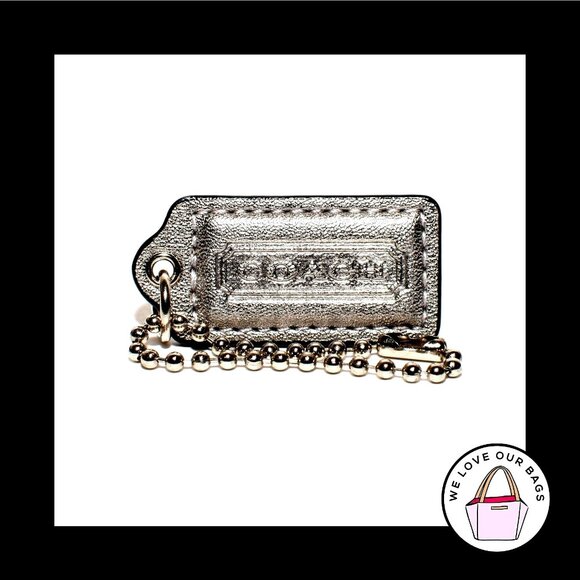2" Medium COACH Silver Metallic Leather Nickel Fob Bag Charm Keychain Hang Tag - Picture 1 of 1
